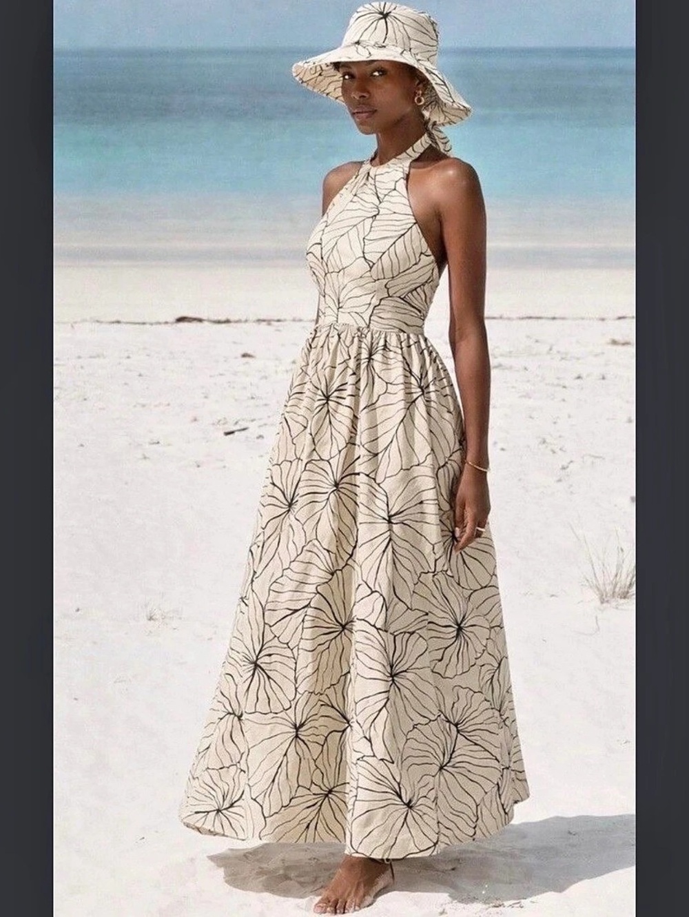 Floral Maxi Dress in Cream & Black Like New